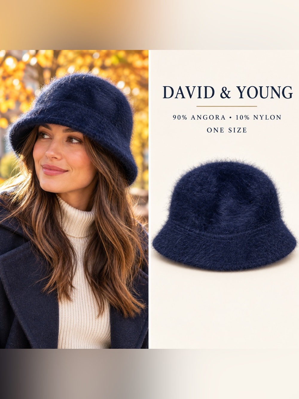 David and Young Navy Angora-Blend Fuzzy Bucket Hat fall style